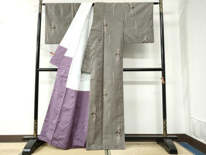 平和屋着物●上質な紬 枝葉文 正絹 逸品 CAAW8620yc
