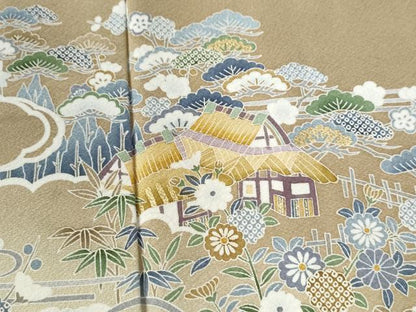 平和屋着物●豪華色留袖 立波籬松竹梅風景文 暈し染め 金彩 正絹 逸品 CAAW8637yc