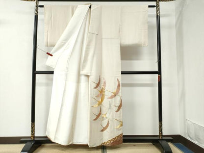 平和屋着物●豪華色留袖 駒刺繍 飛鶴立波七宝花菱文 金彩 三越扱い 正絹 逸品 CAAW8651yc