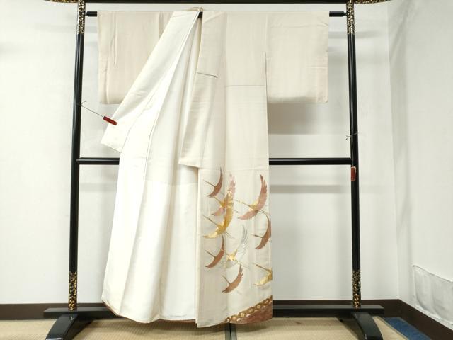 平和屋着物●豪華色留袖 駒刺繍 飛鶴立波七宝花菱文 金彩 三越扱い 正絹 逸品 CAAW8651yc