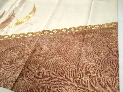 平和屋着物●豪華色留袖 駒刺繍 飛鶴立波七宝花菱文 金彩 三越扱い 正絹 逸品 CAAW8651yc