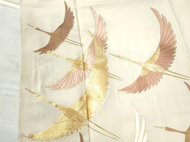 平和屋着物●豪華色留袖 駒刺繍 飛鶴立波七宝花菱文 金彩 三越扱い 正絹 逸品 CAAW8651yc