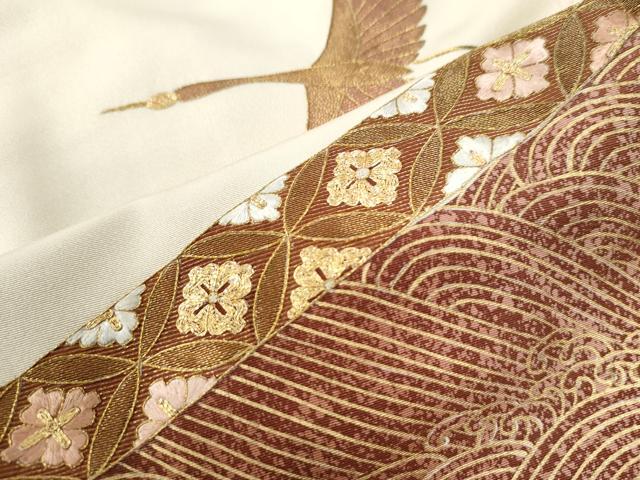 平和屋着物●豪華色留袖 駒刺繍 飛鶴立波七宝花菱文 金彩 三越扱い 正絹 逸品 CAAW8651yc