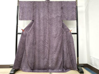 平和屋着物●上質な小紋　総絞り　変わり縞　ロング丈　正絹　逸品　CAAW8653yc