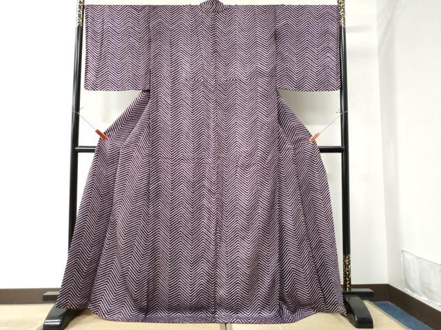 平和屋着物●上質な小紋　総絞り　変わり縞　ロング丈　正絹　逸品　CAAW8653yc