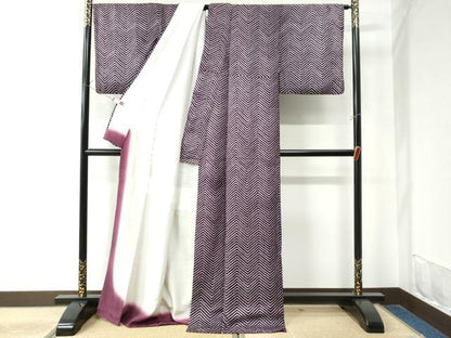 平和屋着物●上質な小紋　総絞り　変わり縞　ロング丈　正絹　逸品　CAAW8653yc