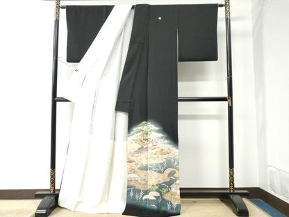 平和屋着物●本加賀友禅作家　中政雄　黒留袖　浜松渡り橋風景文　暈し染め　ロング丈　正絹　逸品　CAAW8656yc