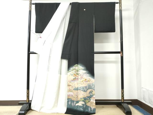 平和屋着物●本加賀友禅作家　中政雄　黒留袖　浜松渡り橋風景文　暈し染め　ロング丈　正絹　逸品　CAAW8656yc