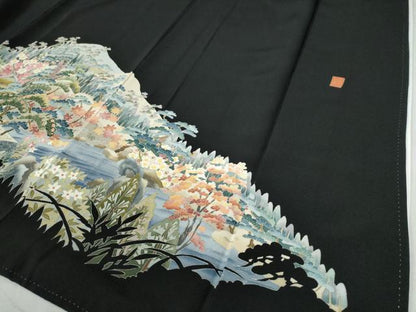 平和屋着物●本加賀友禅作家 谷崎善治 黒留袖 遠山水辺渡り橋風景文 正絹 逸品 CAAW8657yc