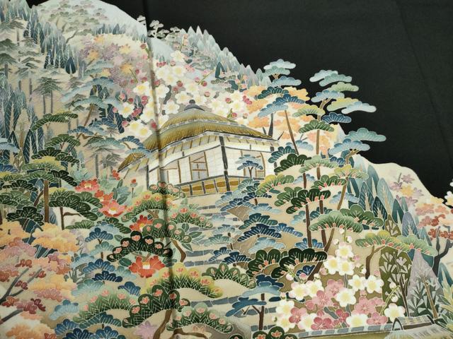 平和屋着物●本加賀友禅作家 谷崎善治 黒留袖 遠山水辺渡り橋風景文 正絹 逸品 CAAW8657yc