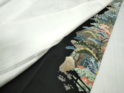 平和屋着物●本加賀友禅作家 谷崎善治 黒留袖 遠山水辺渡り橋風景文 正絹 逸品 CAAW8657yc