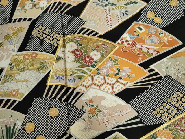 平和屋着物●創業460年・千總 黒留袖 駒刺繍 扇面宝尽くし花文 金彩 正絹 逸品 CAAW8659yc