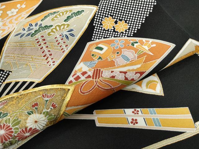 平和屋着物●創業460年・千總 黒留袖 駒刺繍 扇面宝尽くし花文 金彩 正絹 逸品 CAAW8659yc