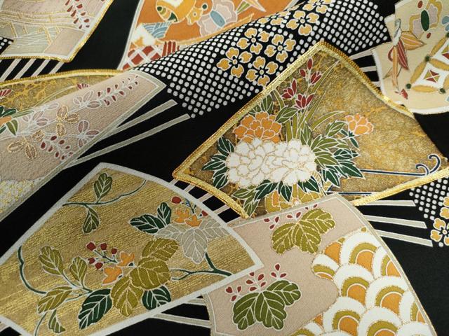 平和屋着物●創業460年・千總 黒留袖 駒刺繍 扇面宝尽くし花文 金彩 正絹 逸品 CAAW8659yc