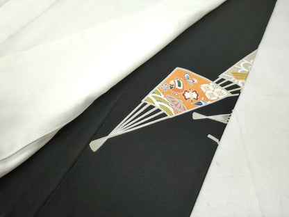 平和屋着物●創業460年・千總 黒留袖 駒刺繍 扇面宝尽くし花文 金彩 正絹 逸品 CAAW8659yc