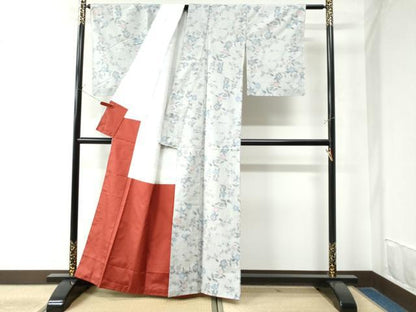 平和屋着物●本真綿紬 草花文 反端付き 正絹 逸品 未使用 CAAW8660yc