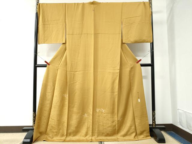 平和屋着物●本加賀友禅作家 押田正義 色留袖 飛鶴御所車人物風景地紋 黄朽葉色 ロング丈 正絹 逸品 CAAW8673yc