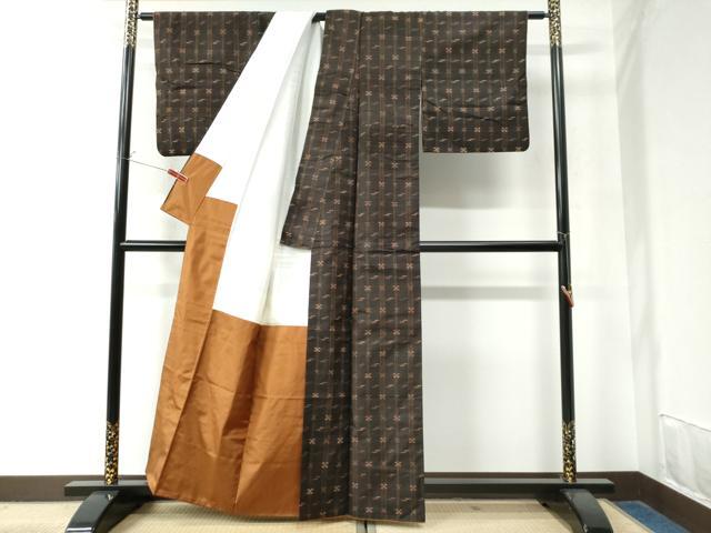 平和屋着物●国指定重要無形文化財　本場久米島紬　手織　道中着セット　正絹　逸品　CAAW8691yc