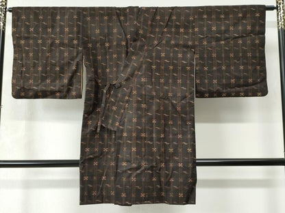 平和屋着物●国指定重要無形文化財　本場久米島紬　手織　道中着セット　正絹　逸品　CAAW8691yc