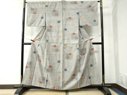 平和屋着物●上質な紬　幾何学文様　正絹　逸品　CAAW8709yc