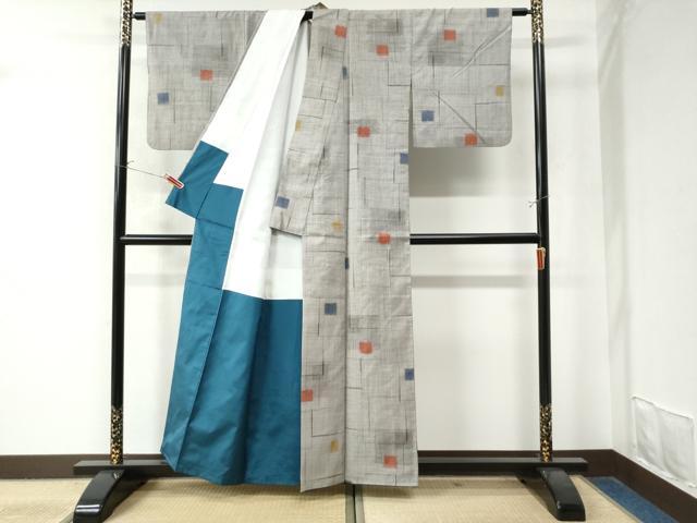 平和屋着物●上質な紬　幾何学文様　正絹　逸品　CAAW8709yc
