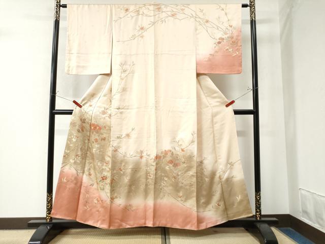 平和屋着物●訪問着　地紙枝橘花文　暈し染め　金彩　正絹　逸品　CAAW8713yc