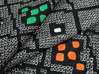 平和屋着物●上質な小紋 総絞り 網目吉祥文 黒地 正絹 逸品 CAAW8725yc