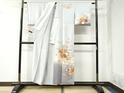 平和屋着物●訪問着 胴抜き仕立て 御所車檜扇鼓草花文 暈し染め 金彩 正絹 逸品 CAAW8728yc