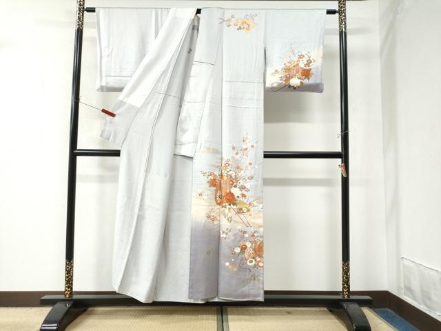 平和屋着物●訪問着 胴抜き仕立て 御所車檜扇鼓草花文 暈し染め 金彩 正絹 逸品 CAAW8728yc