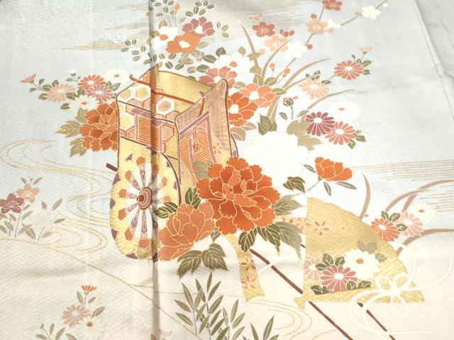 平和屋着物●訪問着 胴抜き仕立て 御所車檜扇鼓草花文 暈し染め 金彩 正絹 逸品 CAAW8728yc