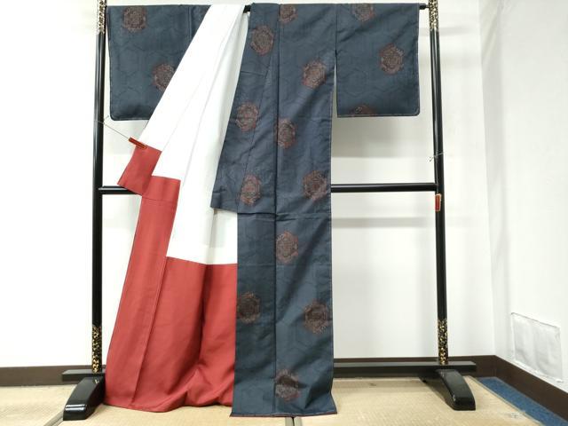 平和屋着物●本場大島紬 9マルキ 亀甲重ね花文 水間織物謹製 証紙付き ロング丈 正絹 逸品 未使用 CAAW8735yc