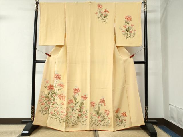 平和屋着物●訪問着　草花文　鬼しぼ縮緬　正絹　逸品　CAAW8739yc