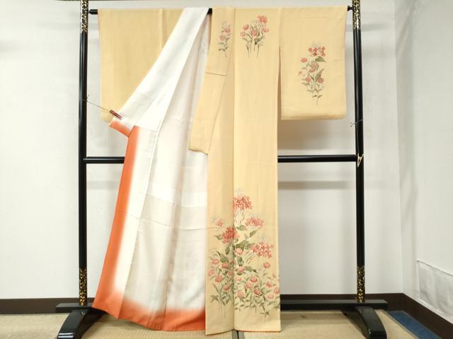 平和屋着物●訪問着　草花文　鬼しぼ縮緬　正絹　逸品　CAAW8739yc