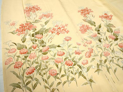平和屋着物●訪問着　草花文　鬼しぼ縮緬　正絹　逸品　CAAW8739yc