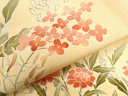 平和屋着物●訪問着　草花文　鬼しぼ縮緬　正絹　逸品　CAAW8739yc