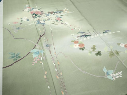 平和屋着物●訪問着 友禅 作家物 霞風景枝花文 暈し染め ロング丈 正絹 逸品 CAAW8752yc