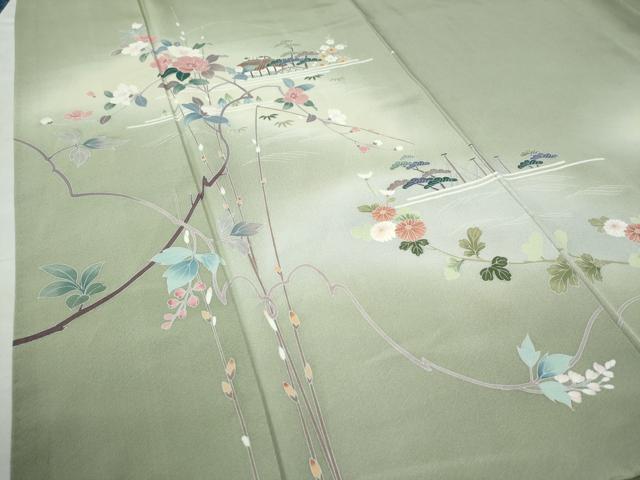 平和屋着物●訪問着 友禅 作家物 霞風景枝花文 暈し染め ロング丈 正絹 逸品 CAAW8752yc