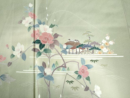 平和屋着物●訪問着 友禅 作家物 霞風景枝花文 暈し染め ロング丈 正絹 逸品 CAAW8752yc