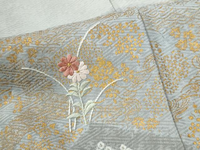 平和屋着物●訪問着　総刺繍　絞り　箔散らし　霞草花文　金彩　正絹　逸品　CAAW8753yc
