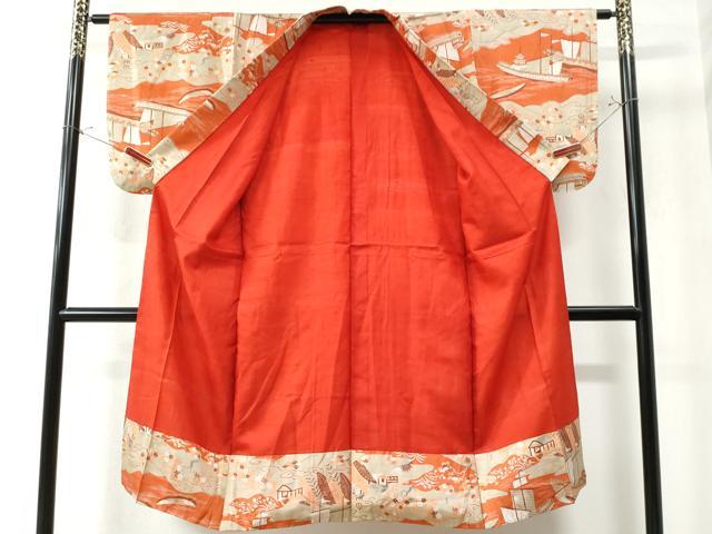 平和屋着物●アンティーク 大正ロマン 長襦袢 袷 帆船霞枝花文 正絹 逸品 CAAW8772yc