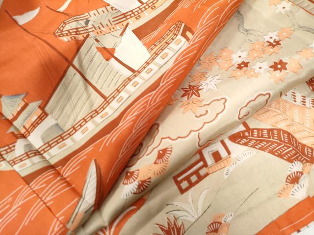 平和屋着物●アンティーク 大正ロマン 長襦袢 袷 帆船霞枝花文 正絹 逸品 CAAW8772yc