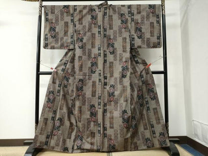 平和屋着物●本場大島紬 9マルキ 短冊花唐草文 正絹 逸品 CAAW8779yc