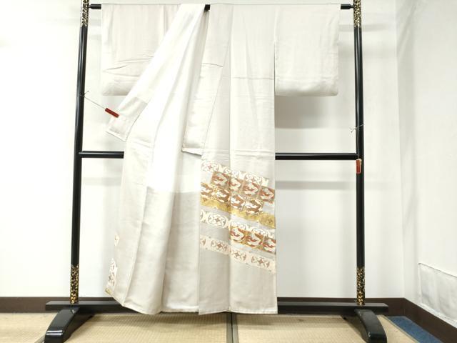 平和屋着物●豪華色留袖　駒刺繍　色紙双鶴花唐草文　金彩　正絹　逸品　CAAW8784yc