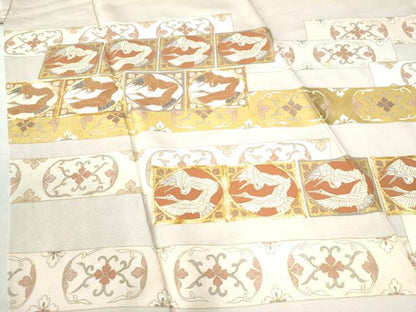 平和屋着物●豪華色留袖　駒刺繍　色紙双鶴花唐草文　金彩　正絹　逸品　CAAW8784yc