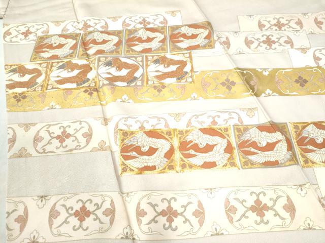 平和屋着物●豪華色留袖　駒刺繍　色紙双鶴花唐草文　金彩　正絹　逸品　CAAW8784yc