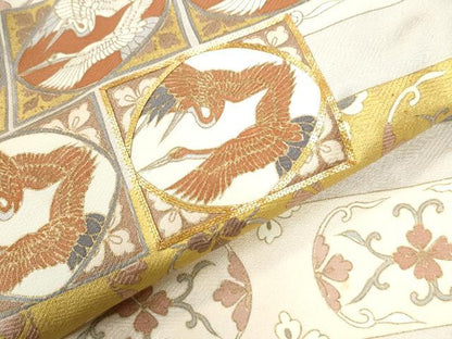 平和屋着物●豪華色留袖　駒刺繍　色紙双鶴花唐草文　金彩　正絹　逸品　CAAW8784yc