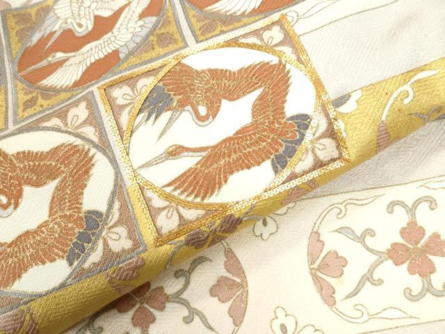 平和屋着物●豪華色留袖　駒刺繍　色紙双鶴花唐草文　金彩　正絹　逸品　CAAW8784yc