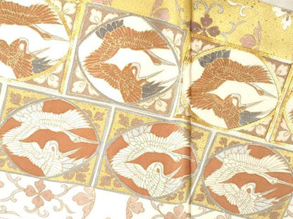 平和屋着物●豪華色留袖　駒刺繍　色紙双鶴花唐草文　金彩　正絹　逸品　CAAW8784yc