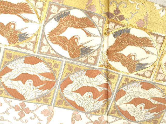 平和屋着物●豪華色留袖　駒刺繍　色紙双鶴花唐草文　金彩　正絹　逸品　CAAW8784yc