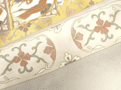 平和屋着物●豪華色留袖　駒刺繍　色紙双鶴花唐草文　金彩　正絹　逸品　CAAW8784yc